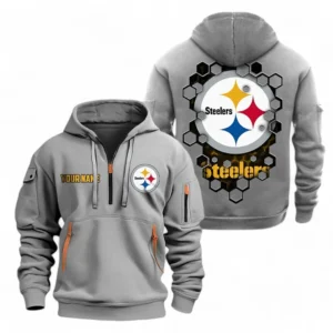 Pittsburgh Steelers NFL Hoodie Half Zipper NFL24123024334, Gift For Fan Pittsburgh Steelers - Gray