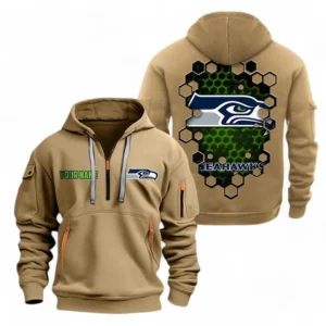 Seattle Seahawks NFL Hoodie Half Zipper NFL24123024345, Gift For Fan Seattle Seahawks - Khaki