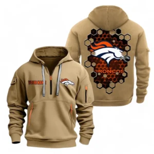 Denver Broncos NFL Hoodie Half Zipper NFL24123024347, Gift For Fan Denver Broncos - Khaki