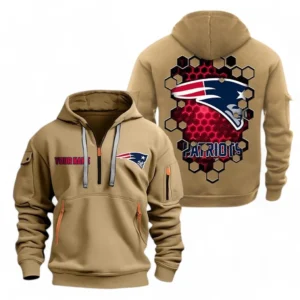 New England Patriots NFL Hoodie Half Zipper NFL24123024350, Gift For Fan New England Patriots - Khaki