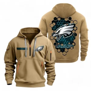 Philadelphia Eagles NFL Hoodie Half Zipper NFL24123024353, Gift For Fan Philadelphia Eagles - Khaki