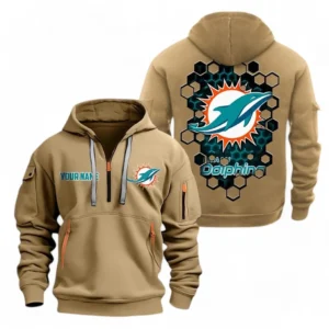 Miami Dolphins NFL Hoodie Half Zipper NFL24123024355, Gift For Fan Miami Dolphins - Khaki