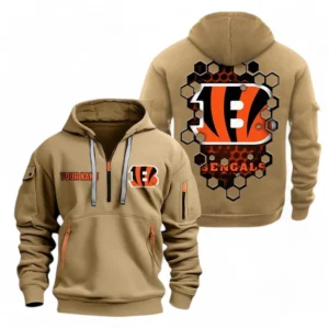 Cincinnati Bengals NFL Hoodie Half Zipper NFL24123024357, Gift For Fan Cincinnati Bengals - Khaki