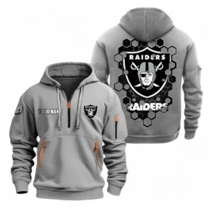 Las Vegas Raiders NFL Hoodie Half Zipper NFL24123024360, Gift For Fan Las Vegas Raiders - Gray