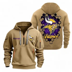Minnesota Vikings NFL Hoodie Half Zipper NFL24123024363, Gift For Fan Minnesota Vikings - Khaki