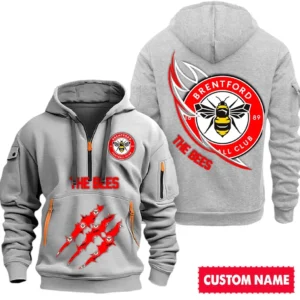 Brentford EPL Hoodie Half Zipper SPO0120004, Gift For Fan Brentford - Gray