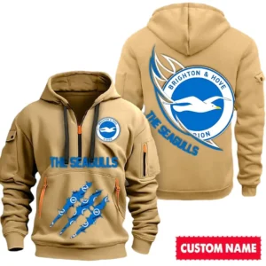 Brighton EPL Hoodie Half Zipper SPO0120005, Gift For Fan Brighton - Khaki