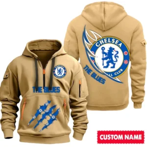 Chelsea EPL Hoodie Half Zipper SPO0120006, Gift For Fan Chelsea - Khaki