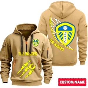 Leeds United EPL Hoodie Half Zipper SPO0120010, Gift For Fan Leeds United - Khaki