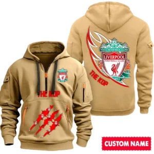 Liverpool EPL Hoodie Half Zipper SPO0120012, Gift For Fan Liverpool - Khaki