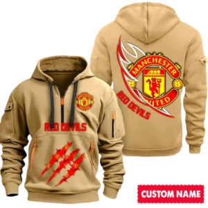 Manchester United EPL Hoodie Half Zipper SPO0120014, Gift For Fan Manchester United - Khaki