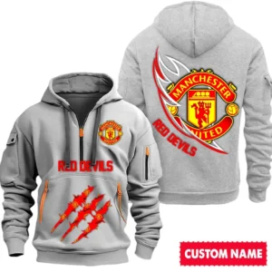 Manchester United EPL Hoodie Half Zipper SPO0120014, Gift For Fan Manchester United - Gray
