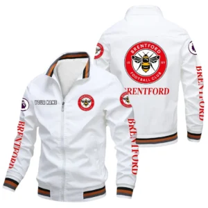Brentford EPL Stand Collar Jacket SPO0420007, Gift For Fan Brentford - White