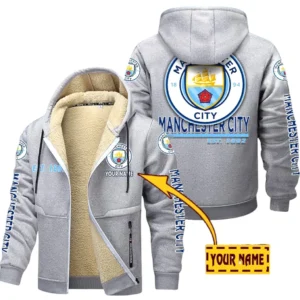Manchester City EPL Lamb Fleece Thick Coat SPO0520007, Gift For Fan Manchester City - Light Gray