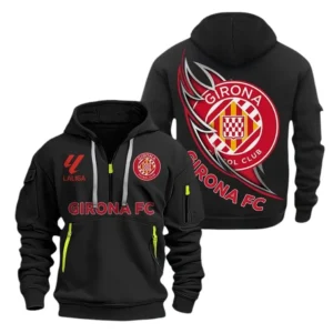 Girona Laliga Hoodie Half Zipper LALIGA0101102509, Gift For Fan Girona - Black