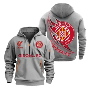 Girona Laliga Hoodie Half Zipper LALIGA0101102509, Gift For Fan Girona - Grey