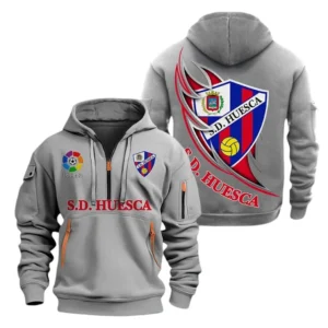 Huesca Laliga Hoodie Half Zipper LALIGA0101102513, Gift For Fan Huesca - Grey