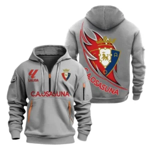 Osasuna Laliga Hoodie Half Zipper LALIGA0101102535, Gift For Fan Osasuna - Grey