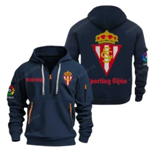 Sporting Gijon La Liga Hoodie Half Zipper LALIGA1001152505, Gift For Fan Sporting Gijon - Navy