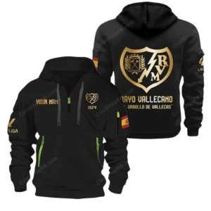 Rayo Vallecano La Liga Hoodie Half Zipper LALIGA2801242504, Gift For Fan Rayo Vallecano - Black
