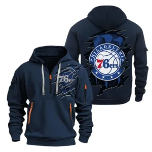 Philadelphia 76ers Hoodie Half  Zipper NBA56180125012 - Gift For Fan Philadelphia 76ers - Blue