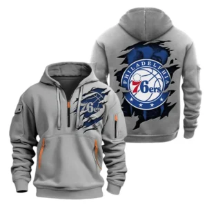 Philadelphia 76ers Hoodie Half  Zipper NBA56180125012 - Gift For Fan Philadelphia 76ers - Grey