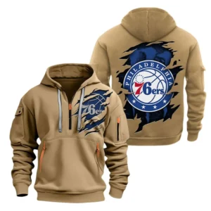 Philadelphia 76ers Hoodie Half  Zipper NBA56180125012 - Gift For Fan Philadelphia 76ers - Khaki