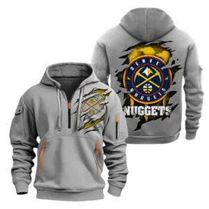 Denver Nuggets Hoodie Half  Zipper NBA56180125013 - Gift For Fan Denver Nuggets - Grey