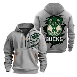 Milwaukee Bucks Hoodie Half  Zipper NBA56180125018 - Gift For Fan Milwaukee Bucks - Grey