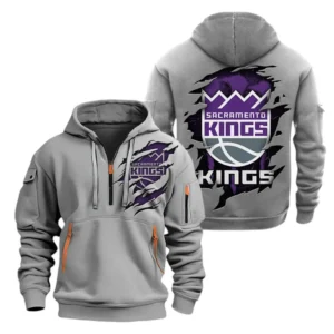 Sacramento Kings Hoodie Half  Zipper NBA56180125020 - Gift For Fan Sacramento Kings - Grey