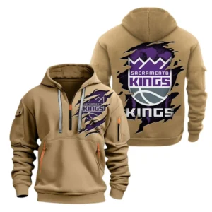 Sacramento Kings Hoodie Half  Zipper NBA56180125020 - Gift For Fan Sacramento Kings - Khaki