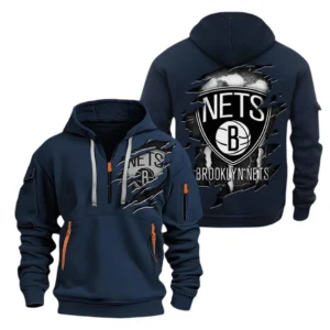 Brooklyn Nets Hoodie Half  Zipper NBA56180125022 - Gift For Fan Brooklyn Nets - Blue