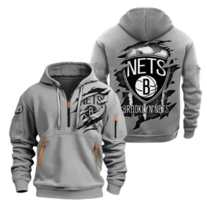 Brooklyn Nets Hoodie Half  Zipper NBA56180125022 - Gift For Fan Brooklyn Nets - Grey