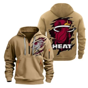 Miami Heat Hoodie Half  Zipper NBA56180125024 - Gift For Fan Miami Heat - Khaki