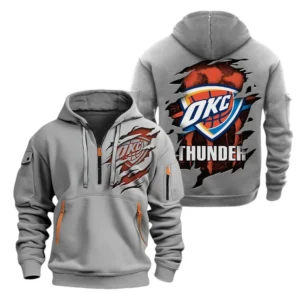 Oklahoma City Thunder Hoodie Half  Zipper NBA56180125026 - Gift For Fan Oklahoma City Thunder - Grey