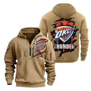 Oklahoma City Thunder Hoodie Half  Zipper NBA56180125026 - Gift For Fan Oklahoma City Thunder - Khaki