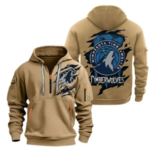 Minnesota Timberwolves Hoodie Half  Zipper NBA56180125028 - Gift For Fan Minnesota Timberwolves - Khaki