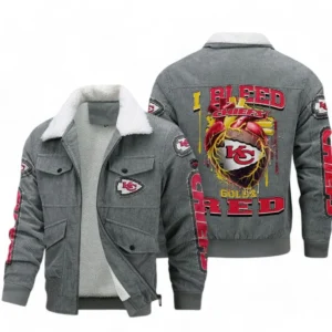 Kansas City Chiefs NFL Thickened Corduroy Jacket NFL38010625225, Gift For Fan Kansas City Chiefs - Gray