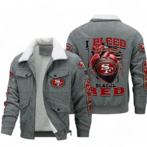 San Francisco 49ers NFL Thickened Corduroy Jacket NFL38010625226, Gift For Fan San Francisco 49ers - Gray