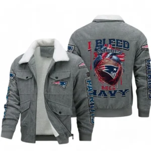 New England Patriots NFL Thickened Corduroy Jacket NFL38010625228, Gift For Fan New England Patriots - Gray