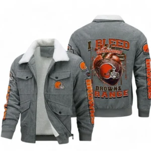 Cleveland Browns NFL Thickened Corduroy Jacket NFL38010625229, Gift For Fan Cleveland Browns - Gray