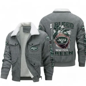 New York Jets NFL Thickened Corduroy Jacket NFL38010625230, Gift For Fan New York Jets - Gray