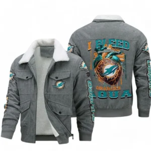 Miami Dolphins NFL Thickened Corduroy Jacket NFL38010625232, Gift For Fan Miami Dolphins - Gray