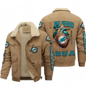 Miami Dolphins NFL Thickened Corduroy Jacket NFL38010625232, Gift For Fan Miami Dolphins - Khaki