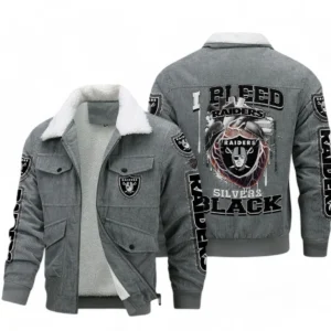 Las Vegas Raiders NFL Thickened Corduroy Jacket NFL38010625233, Gift For Fan Las Vegas Raiders - Gray