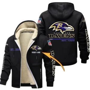 Baltimore Ravens NFL Lamb Fleece Thick Coat NFL44010725335, Gift For Fan Baltimore Ravens - Black