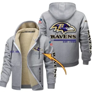 Baltimore Ravens NFL Lamb Fleece Thick Coat NFL44010725335, Gift For Fan Baltimore Ravens - Light Gray