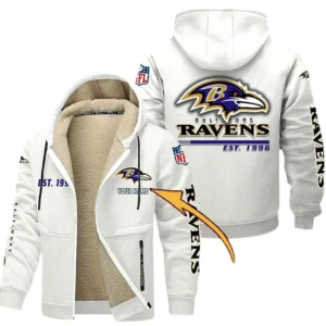 Baltimore Ravens NFL Lamb Fleece Thick Coat NFL44010725335, Gift For Fan Baltimore Ravens - White