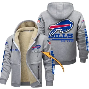 Buffalo Bills NFL Lamb Fleece Thick Coat NFL44010725336, Gift For Fan Buffalo Bills - Light Gray
