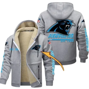 Carolina Panthers NFL Lamb Fleece Thick Coat NFL44010725337, Gift For Fan Carolina Panthers - Light Gray